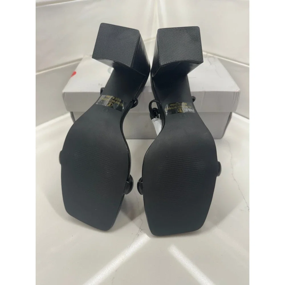 OLIVIA KAYDEN Black PU‎ Square Toe Block Heel Sandals Size 9